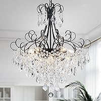 Vista 26 de WUZUPS Candelabro de cristal colgante de 5 luces, lámpara de techo moderna para dormitorio, pasillo, bar, cocina, baño, 22.6 pulgadas de alto x 19.2