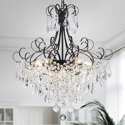 Miniatura 26 de WUZUPS Candelabro de cristal colgante de 5 luces, lámpara de techo moderna para dormitorio, pasillo, bar, cocina, baño, 22.6 pulgadas de alto x 19.2