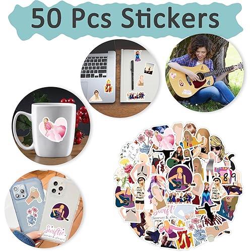Miniatura 6 de Singer Taylor Merch - Juego de regalo para fanáticos, 50 calcomanías, pulsera Taylor, collar Swift, tatuajes temporales de Taylor para concierto de