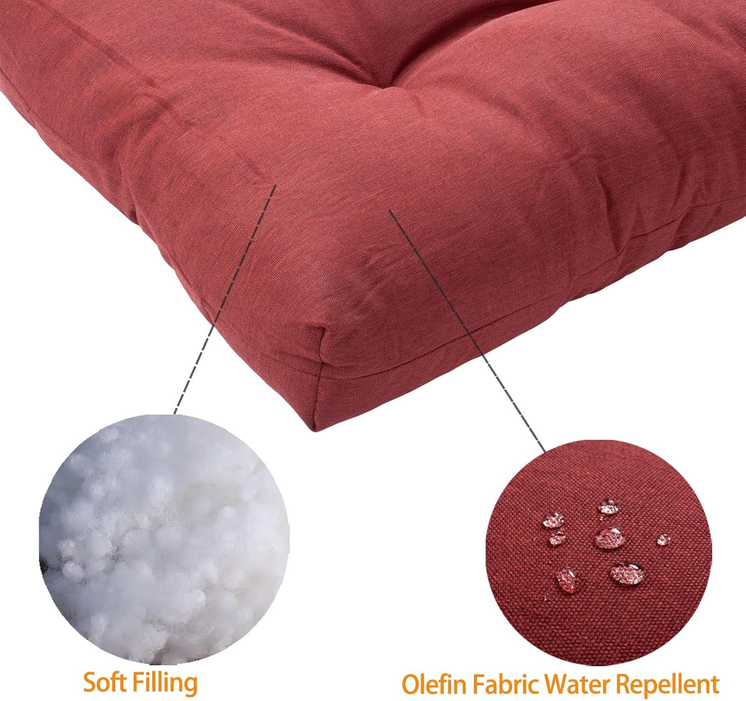 FUNHOME Outdoor Bench Cushion 48x18 inch with Non-Slip Grips,Porch Swing Cushion,Bench Pillow,Water Resistant Tufted Cushions for Patio Garden Furniture,Window Seat(Rust Red)