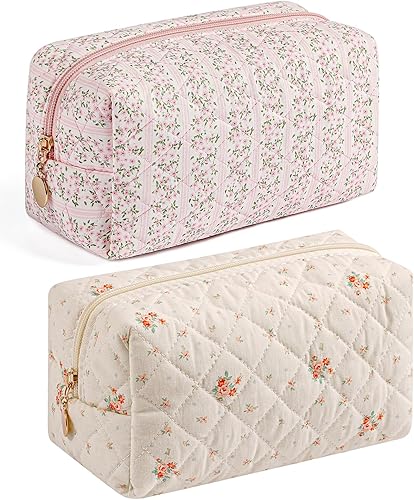 Miniatura 15 de Bolsa de maquillaje de viaje para mujeres y niñas, bolsa de maquillaje con cremallera, flores florales, organizador de maquillaje, bolsa de tela de