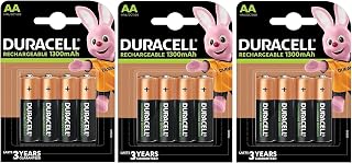 12 x Duracell AA Rechargeable 1300mAh (3 Blister Packs of 4 Batteries) 12 Rechargeable Batteries (HR6/DC1500)