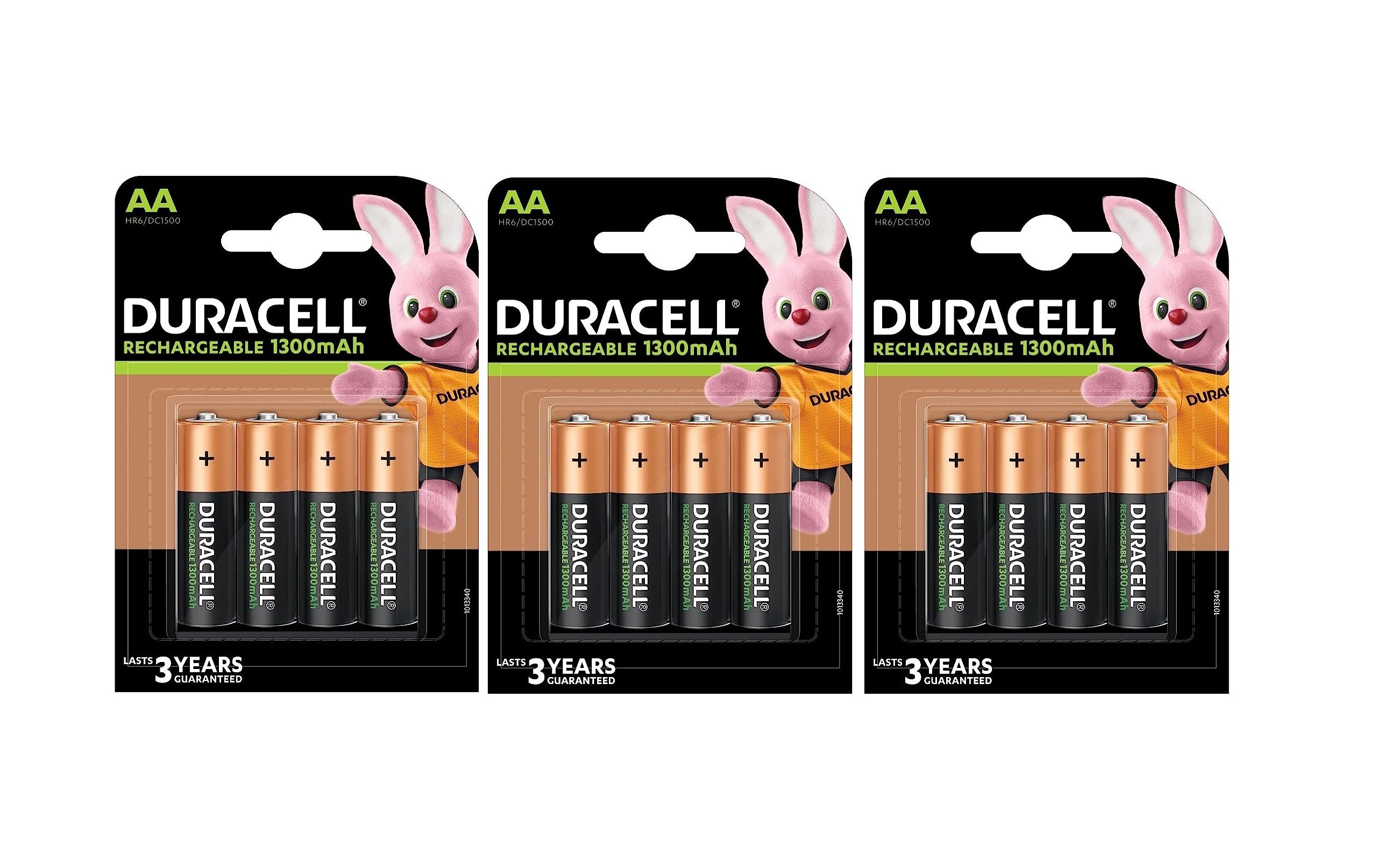12X Duracell AA Ricaricabile 1300 mAh (3 Blister Da 4 Batterie) 12 Pile Stilo Ricaricabili (HR6/DC1500)