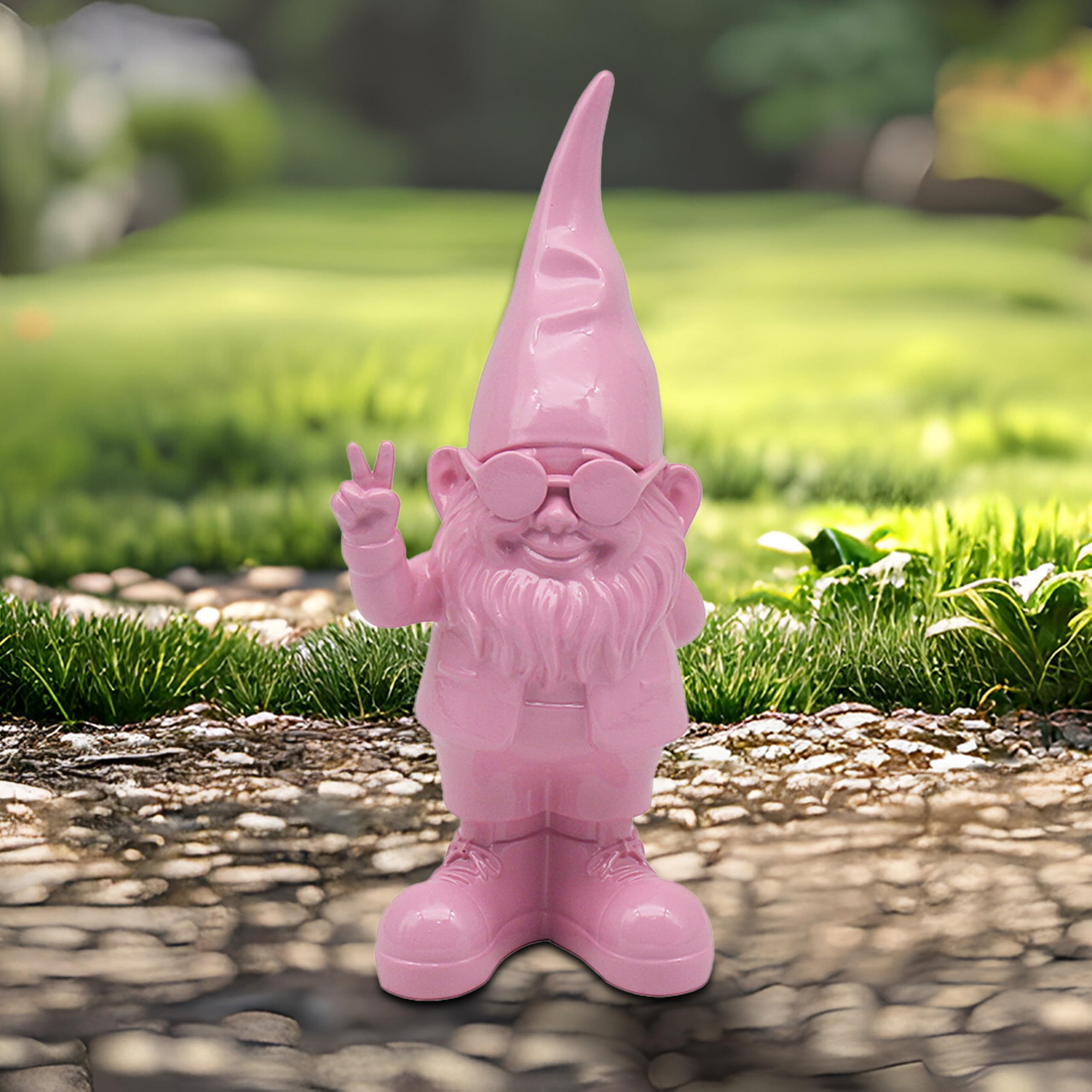 Lesser & Pavey Gnomes Home Decor Figurines & Ornaments For Home & Office | Decorative Home Accessories Statues For Indoor & Outdoor | Lovely Gifts for Women & Men Peace Hands Pink 20 Cm — view 2