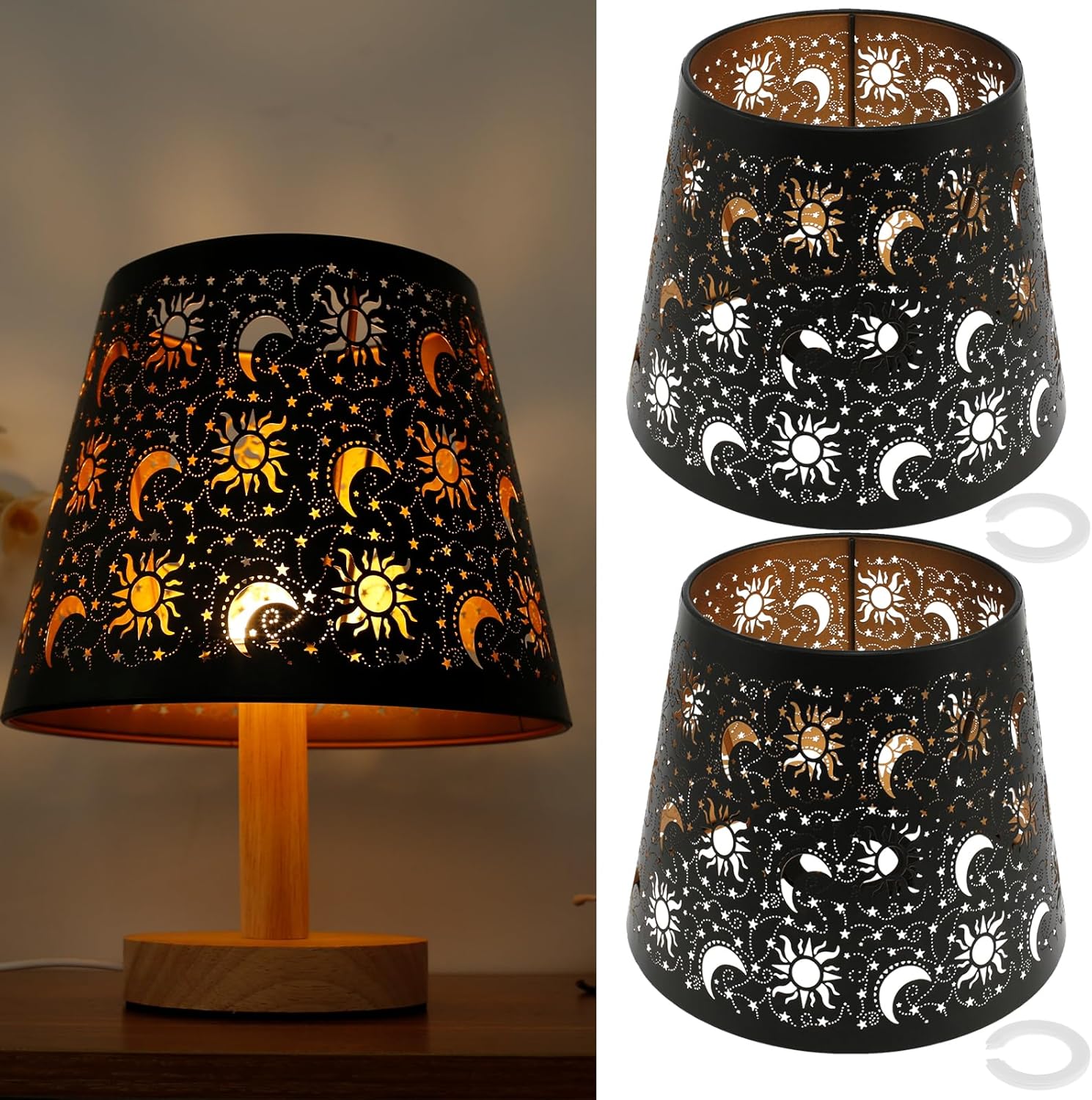 Metal Lamp Shade Set of 2, 5" Top X 7.5" Bottom X 6" High Etched Small Lampshade, Table Lamps Replacement Shade, Mini Lamp Shade for Table Lamp Bedroom Bedside Decor