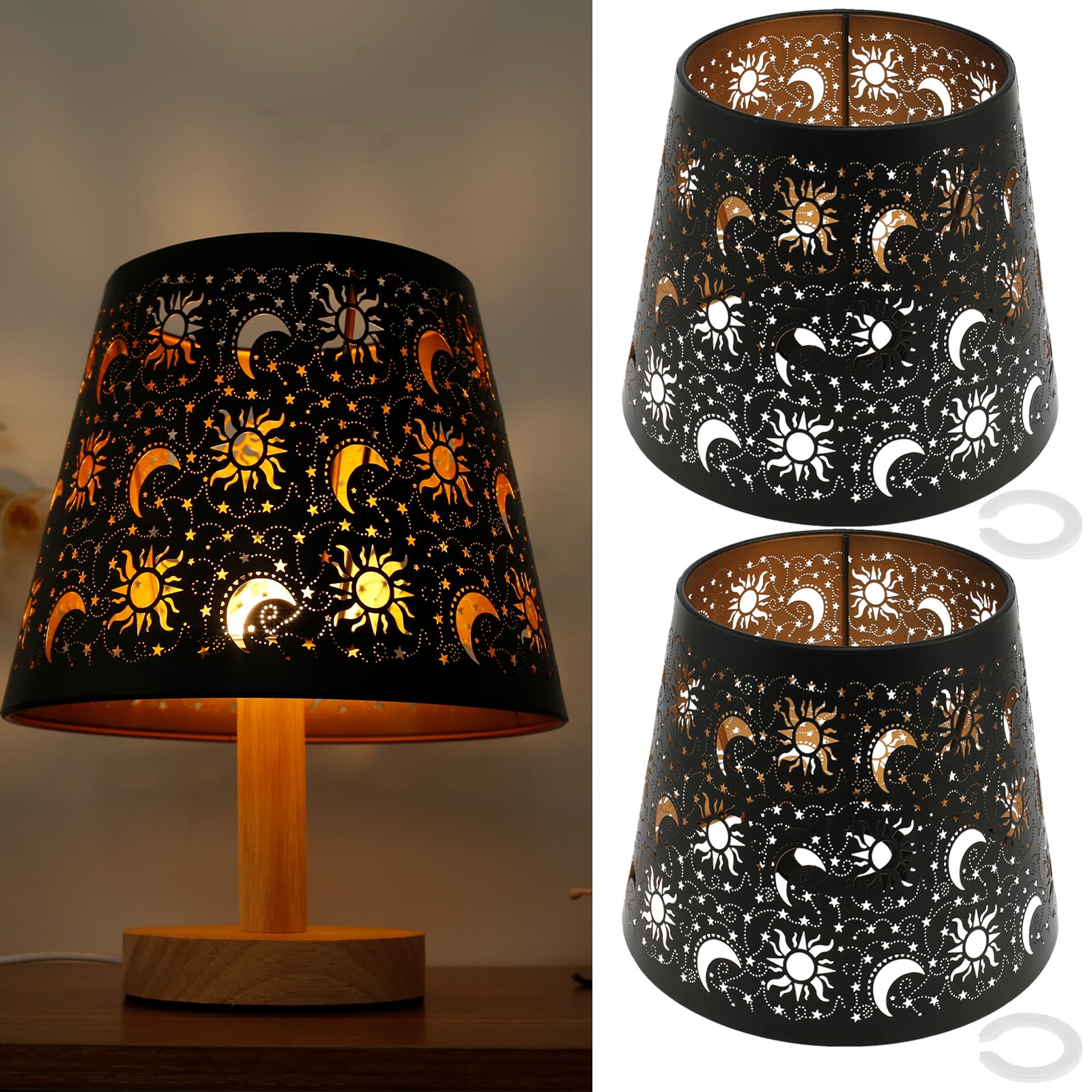 2 Pcs Small Lamp Shade Barrel Metal Lampshade with Pattern Mini Black Lampshade Light Covers Decorative Wrought Iron Lamp Shades for Table Chandelier Wall Lamp