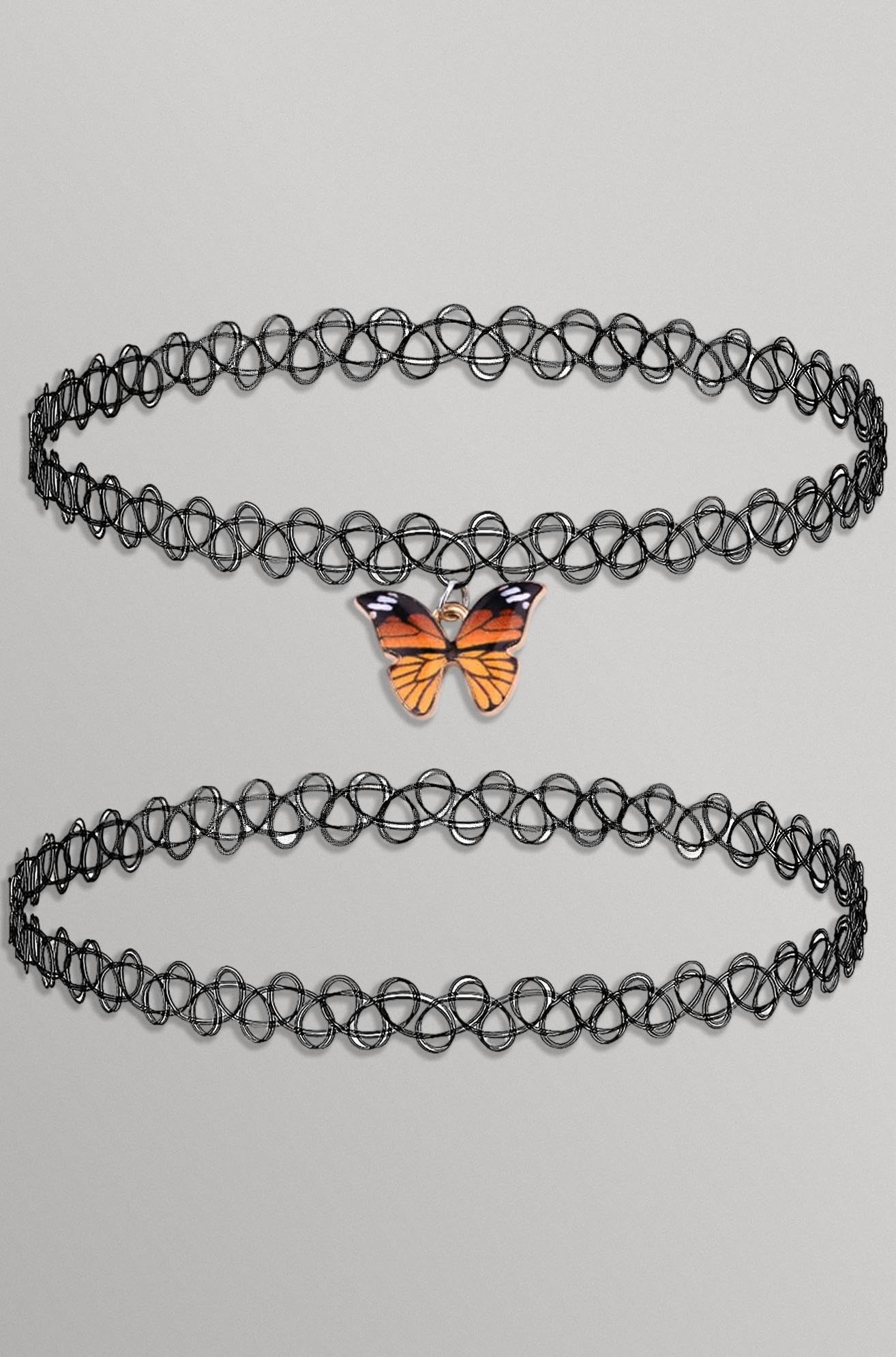 2PC Choker Necklace Set Pendant Charm Unicorn Rainbow Pride Heart Sun Butterfly 90s Jewelry Henna Tattoo Women Girl Teen Kids