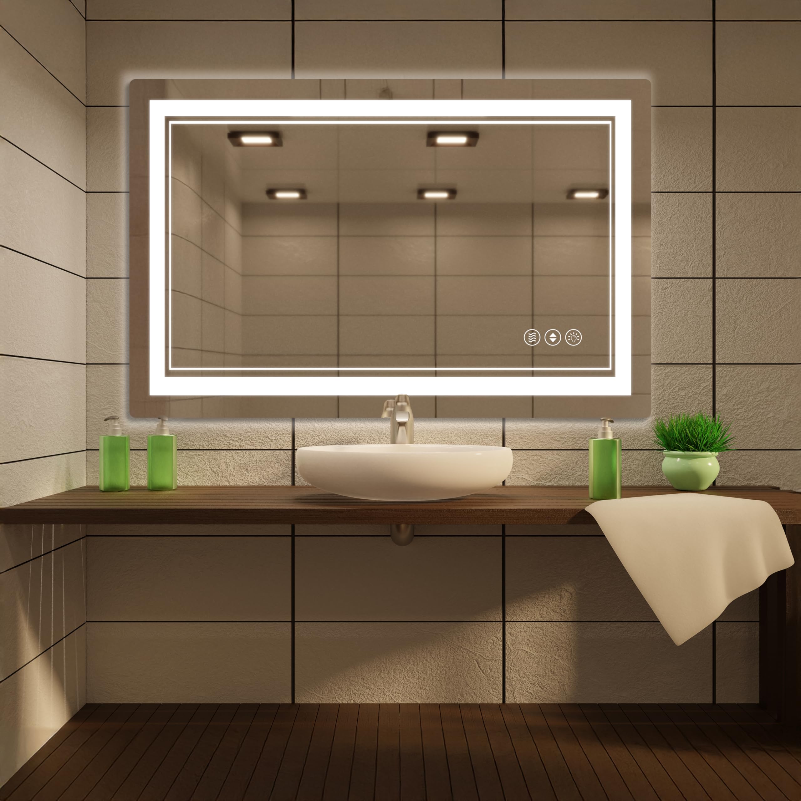 48"x 36" LED Bathroom Mirror with Front and Backlight, Bathroom Vanity ...