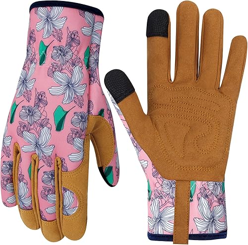 Miniatura 1 de Guantes de jardinería de cuero para mujer, a prueba de espinas, guantes de jardín para pantalla táctil, guantes de trabajo, regalos, L