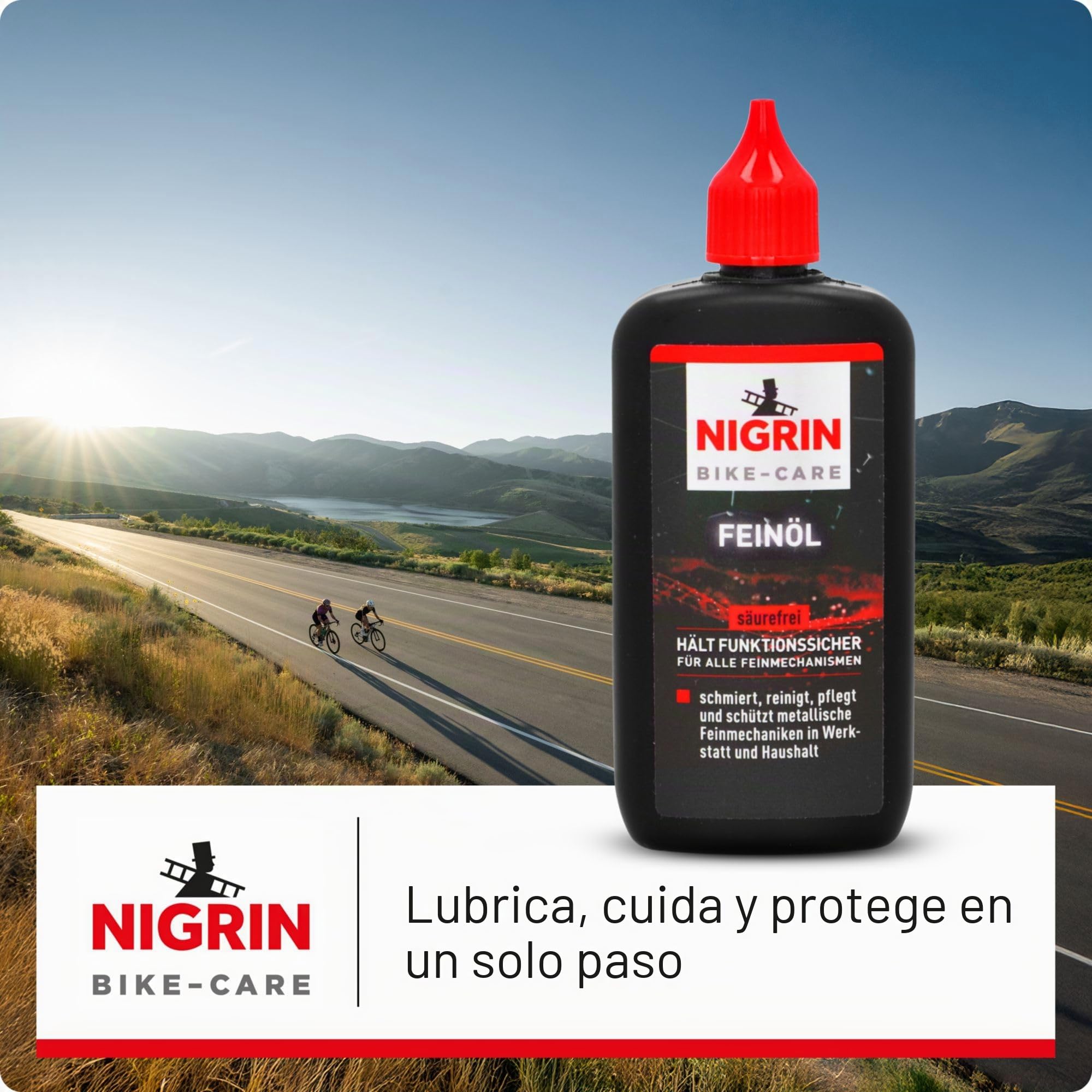 NIGRIN BIKE-CARE Aceite fino, botella de 100 ml, aceite para mecánica de precisión, para hobbies y talleres, sin resina ni ácidos, color gris