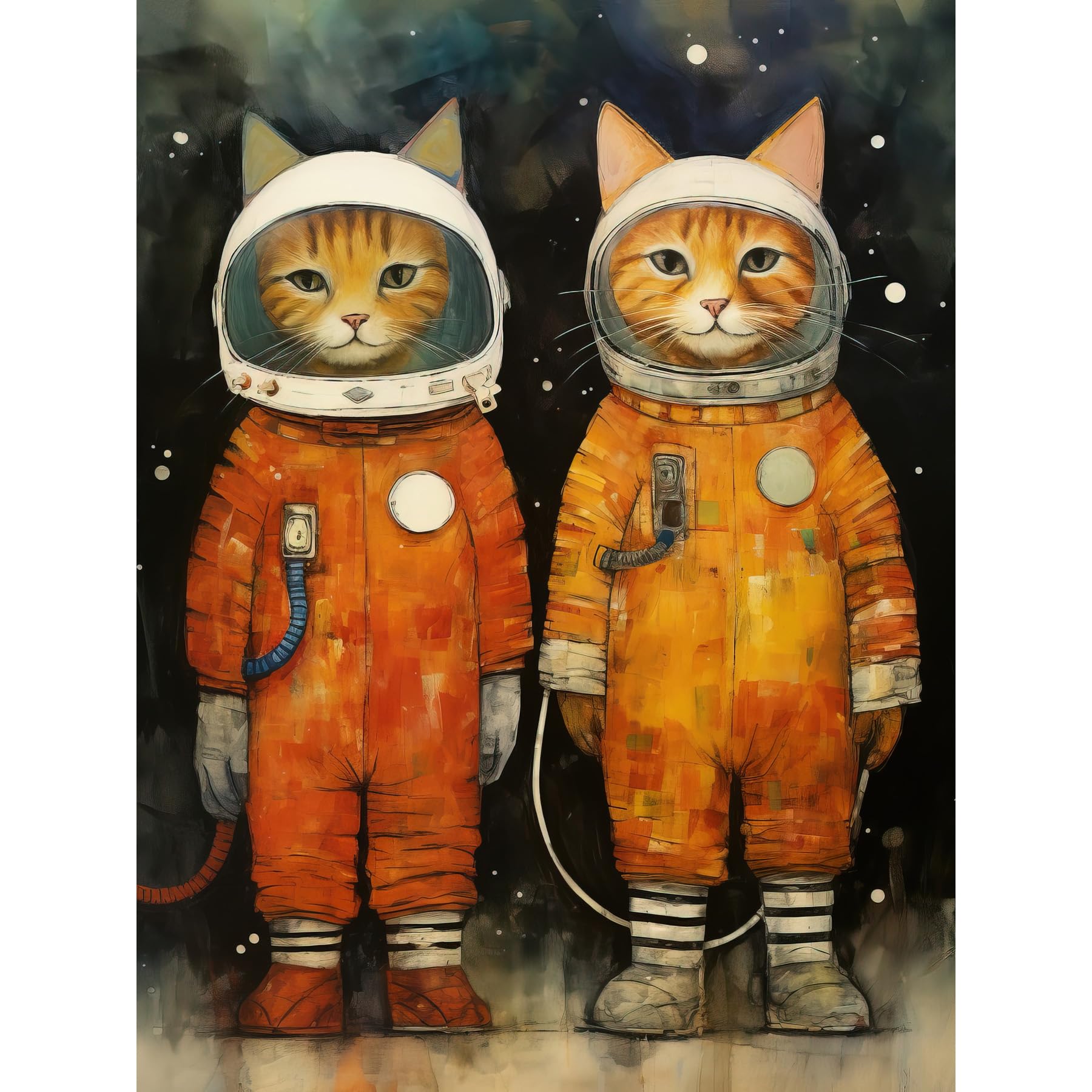 Artery8 Cosmic Cats in Outer Space Moon Walk Fun Kids Bedroom Artwork Extra Large XL Wall Art Poster Print