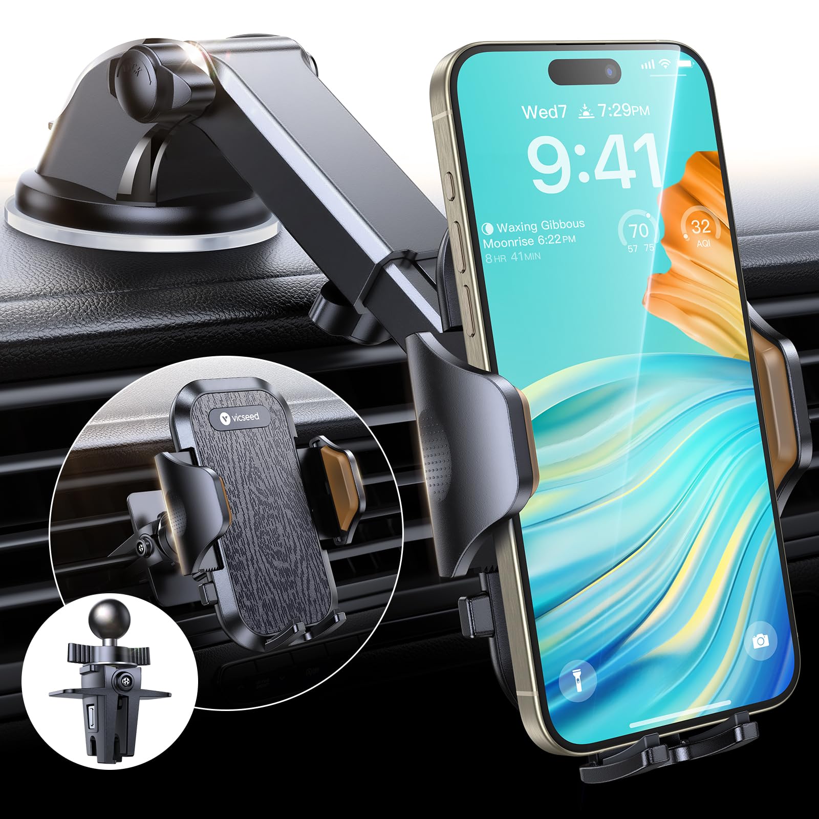Support téléphone voiture clip en métal robuste et durable VICSEED - 8