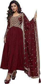 TRENDMALLS Women's Silk Blend Embroidery Anarkali Kurta Pant Set with Dupatta Salwar Suit Set