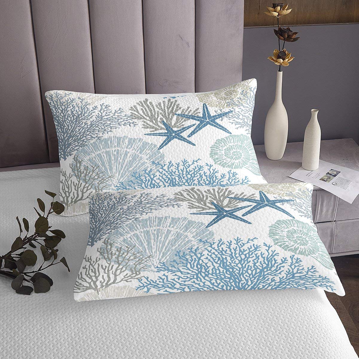 Ocean Starfish Copriletto Trapuntato Shell Marine a tema Copriletto Creature del Mare Coverlet Set per Bambini Bambini Ragazzi Ragazze Hawaiian Sealife Animale Trapuntato260x240cm