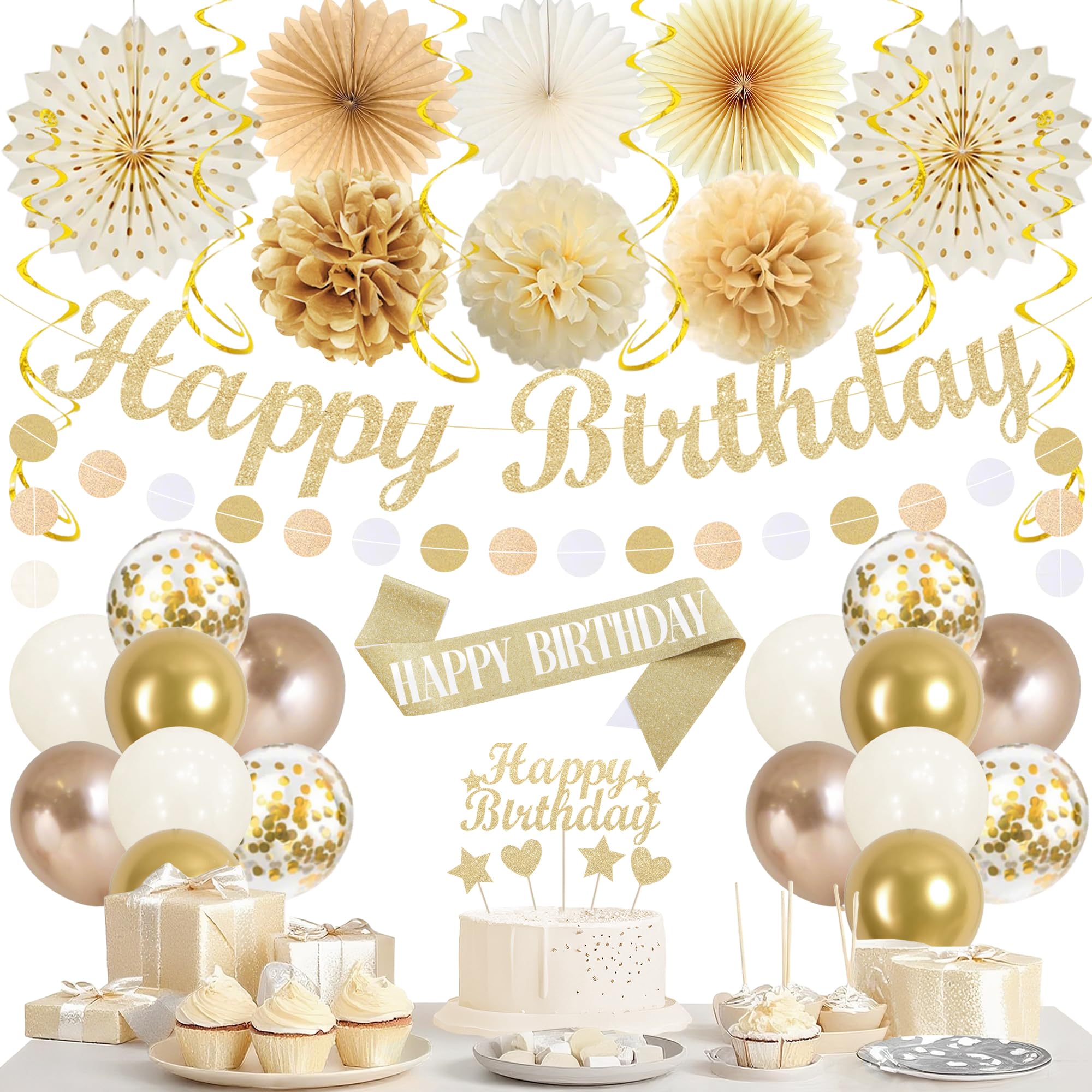Vlipoeasn Birthday Party Decorations Set with Sash(Champagne Gold)