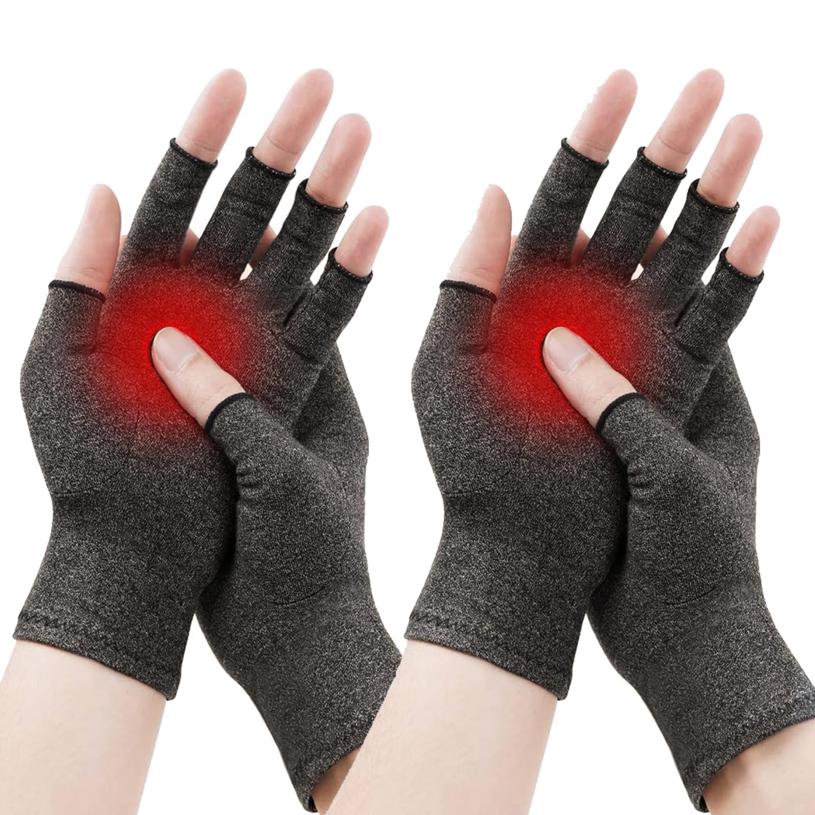 Mtuihfo Women's Black 2 Pairs Compression Gloves, Arthritis Gloves Fingerless Warmth For Pain Relief Rheumatoid Osteoarthritis And Carpal Tunnel Promote Healing (L)