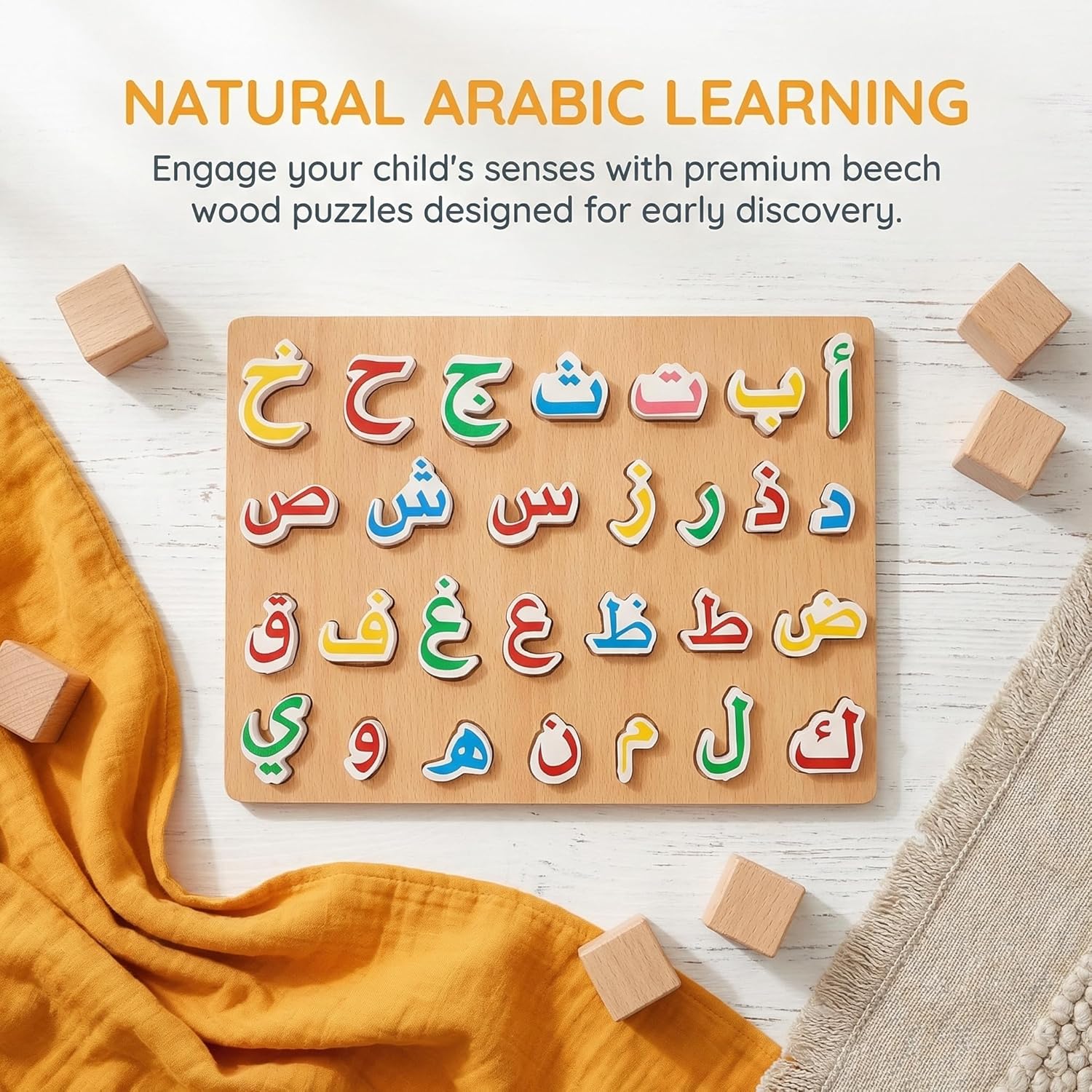 TOYANDONA Arabic Alphabet Puzzle - Letter Shape Wooden Puzzles for Toddlers Kids Preschool Learning Activities