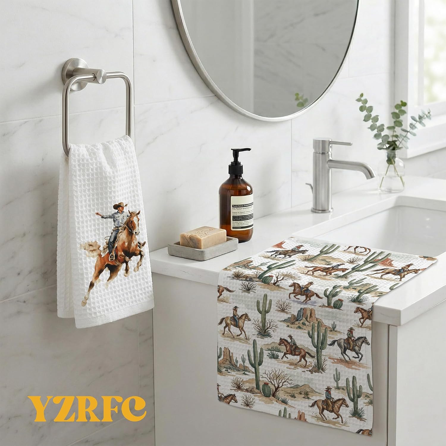 Western Cowboy Kitchen Towels Decor 16x24 Inch Set of 2, Cowboy Gifts for Men, Rustic Southwestern Rodeo Cactus Hand Tea Dish Towels for Kitchen Bathroom Decor