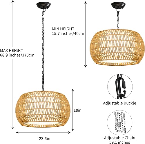 Miniatura 5 de Lámpara de araña de granja, candelabros bohemios de ratán para comedor, grandes luces colgantes para isla de cocina, lámparas colgantes de mimbre