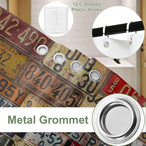 Miniatura 5 de Cortina de ducha con diseño retro de camión americano, para garaje, tela con temática de granja de campo, para hombres y niños, juego de decoración