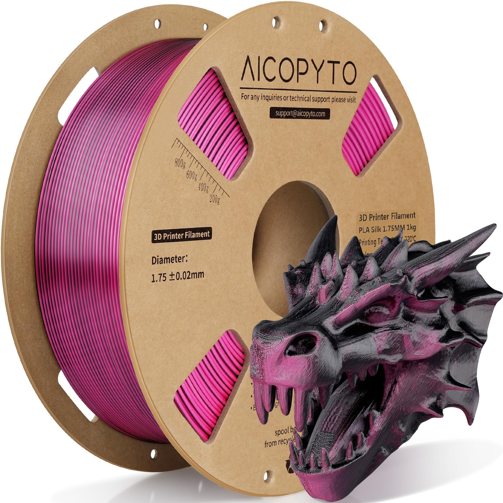 3D Printer Silk PLA Filament 1.75mm, Shiny Dual Color Red Black, Dimensional Accuracy +/- 0.02 mm, 1KG (2.1lbs)/Spool Easy to Print for Most FDM 3D Printers