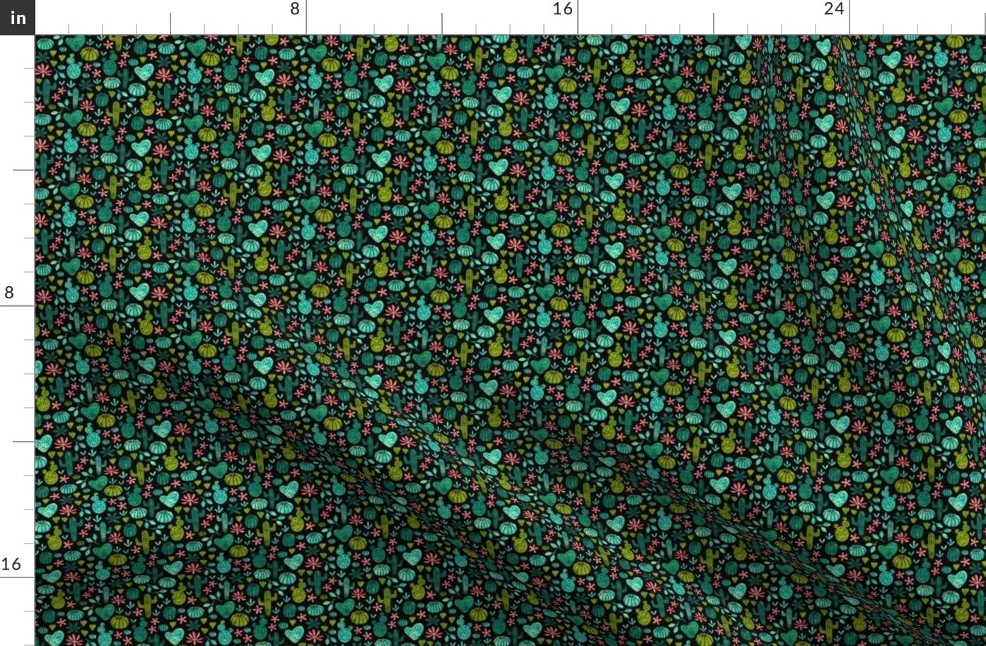 Spoonflower Fabric - Cacti Watercolor Black Mini Cactus Succulent Desert Nature Printed on Organic Cotton Sateen Fabric by The Yard - Sewing Quilting Apparel Home Decor