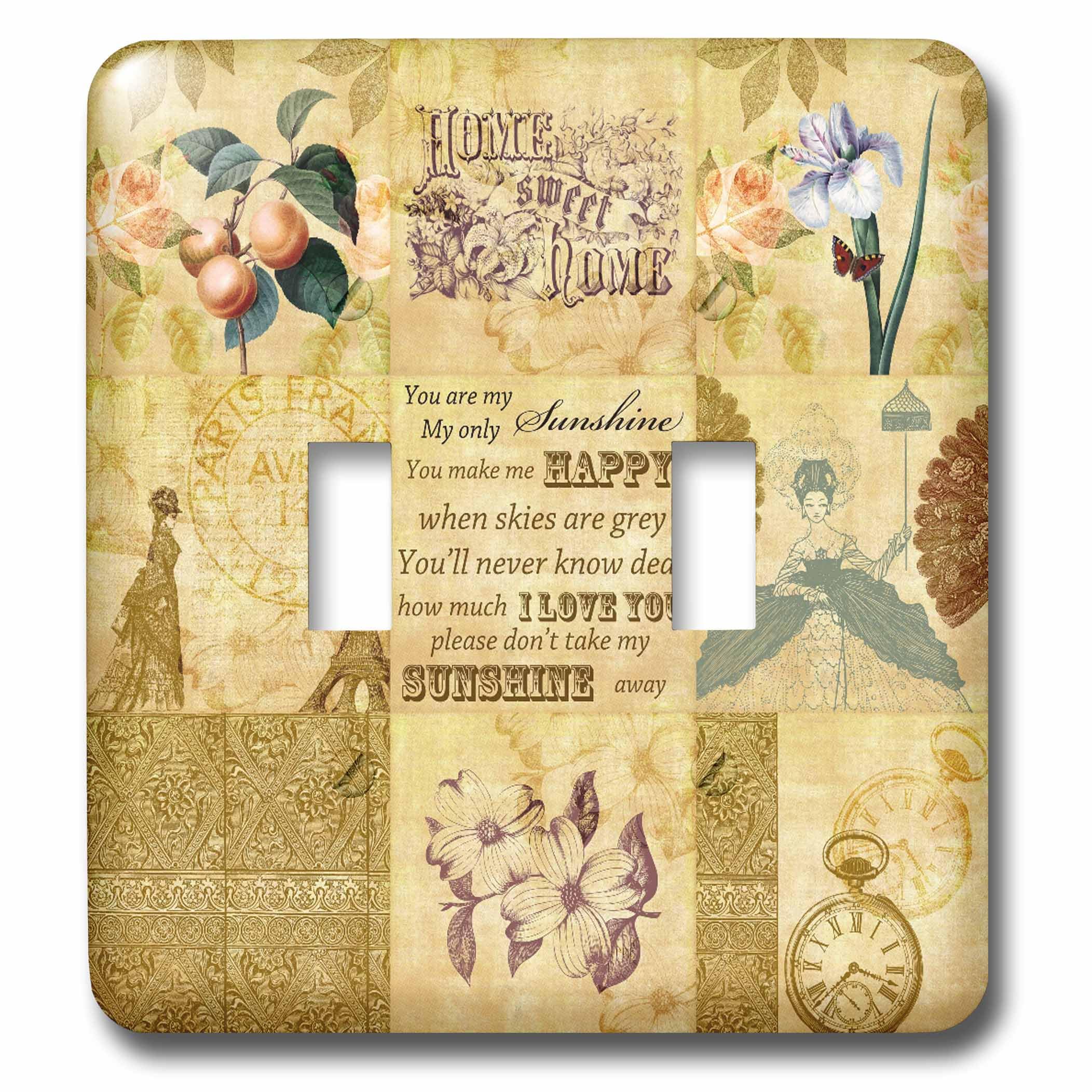 Interruptor doble con collage de arte en oro vintage 3dRose para acabados de alta gama