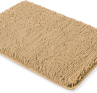 Yeaban Chenille Beige Bathroom Rug 17"x24", Non-Slip Rubber Backing | Machine Washable & Super Absorbent, Ultra-Soft Mat Stays Put Next to the Shower, Sink, or Tub