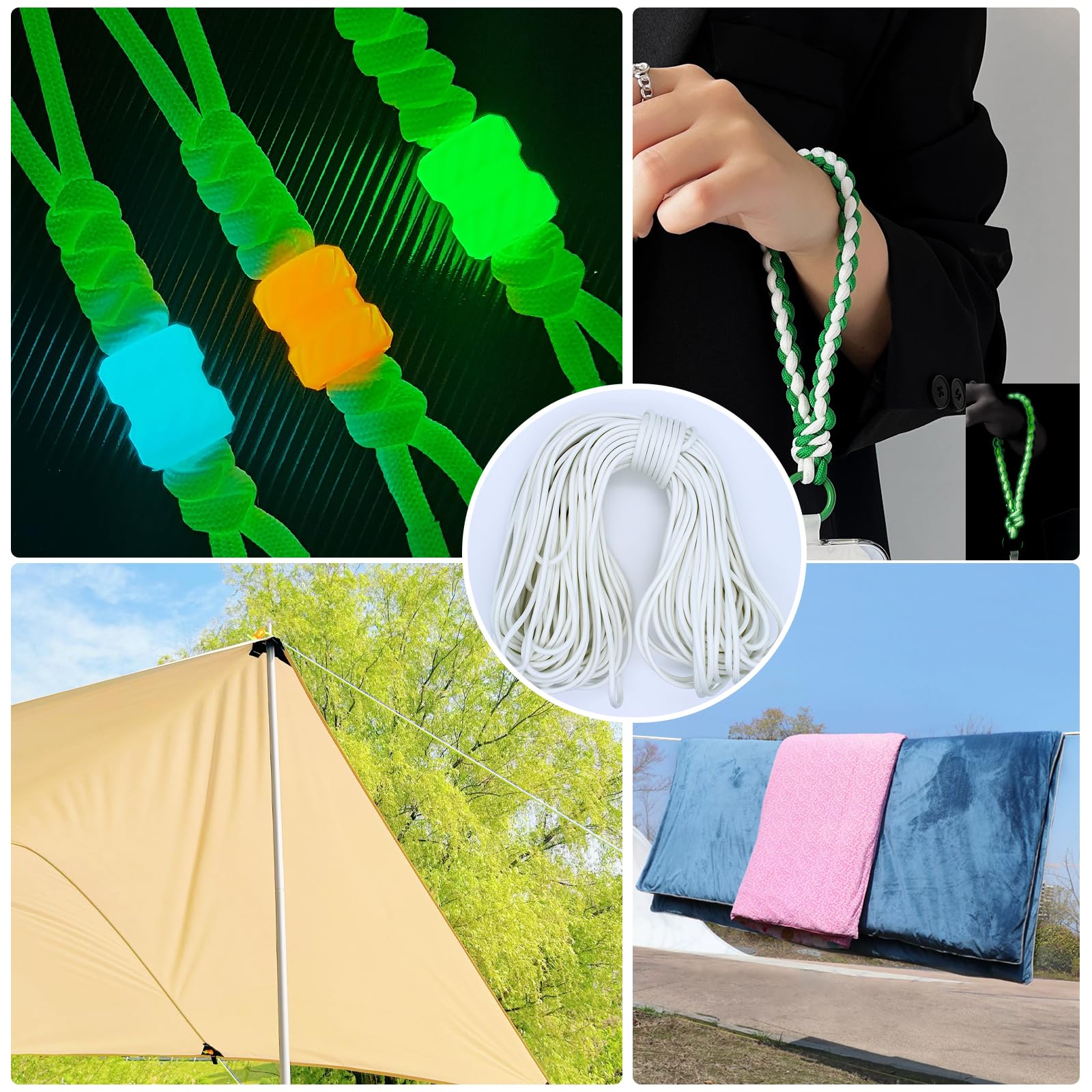 Paracorde Phosphorescente 550 4mm – 31 Mètres, 9 Brins, Charge Lumineuse – Résistance 250 Kg – Pour Camping, Pêche, Survie, DIY Et Marquage Nocturne