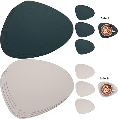 Miniatura 2 de Myir JUN Manteles individuales de doble cara, impermeables, de piel sintética, juego de 4 manteles individuales y posavasos antideslizantes lavables