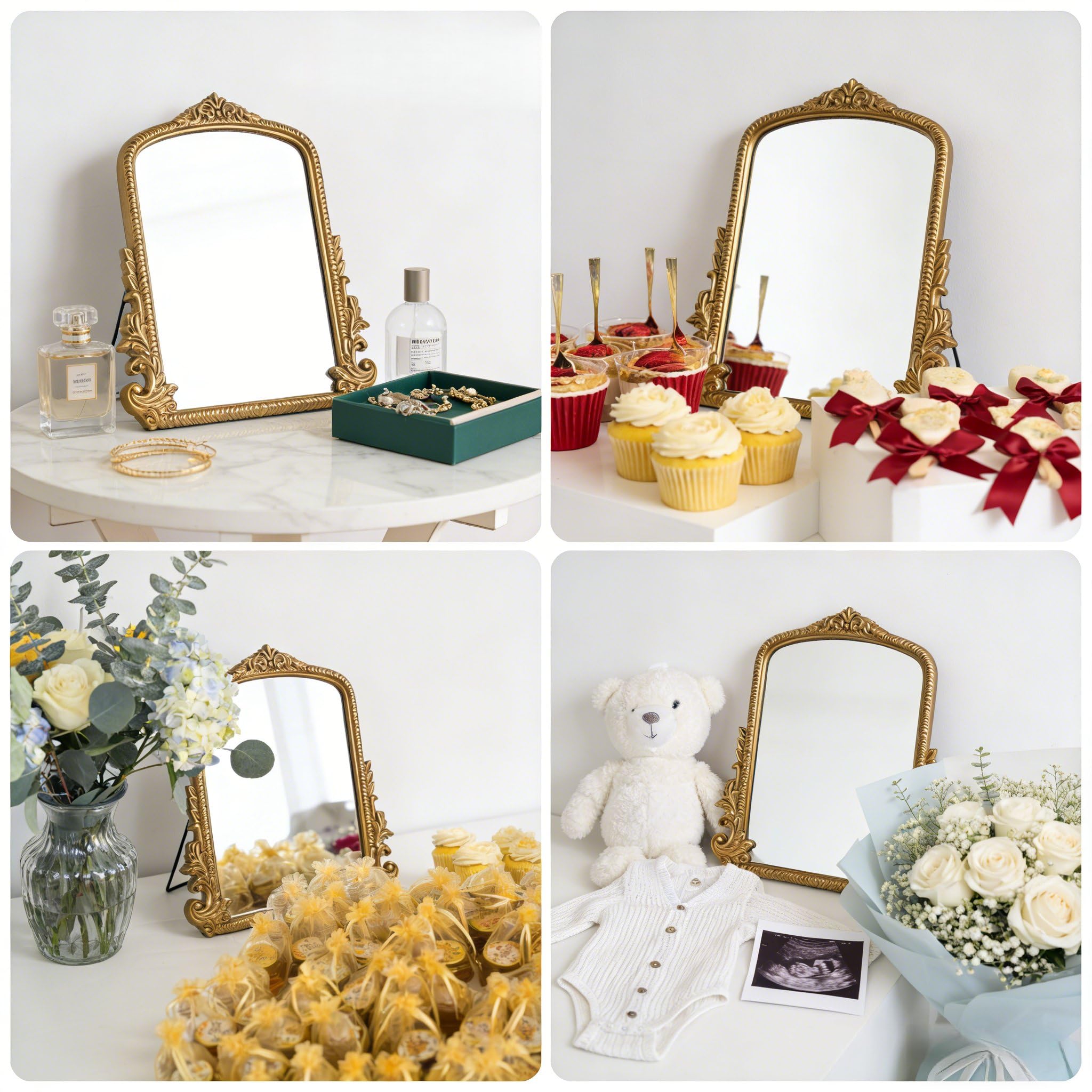 Vintage Gold Vanity Mirror - Antique Makeup Desk -3