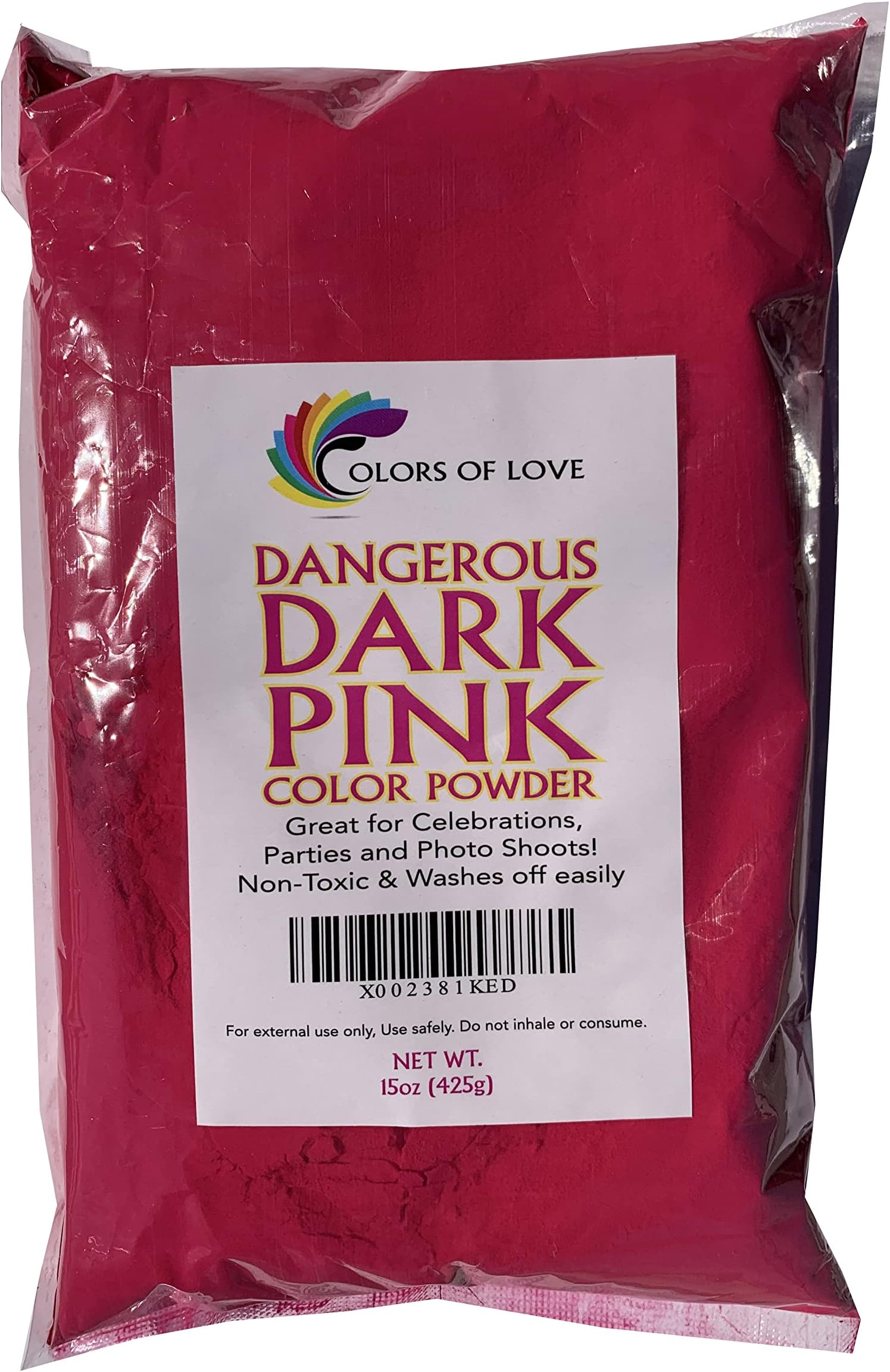 Colors of Love Dark Pink Holi Color Powder - 1 Pound Bag - Ideal for events, bath bombs, youth group color wars, Holi events and more!