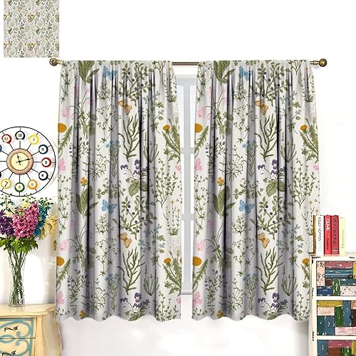 Miniatura 540 de Retro 70s Floral Blackout Window Curtains, Watercolor Flower Plant Rustic Modern Style Pattern Window Drapes, for Bedroom Living Room 42x45in 2