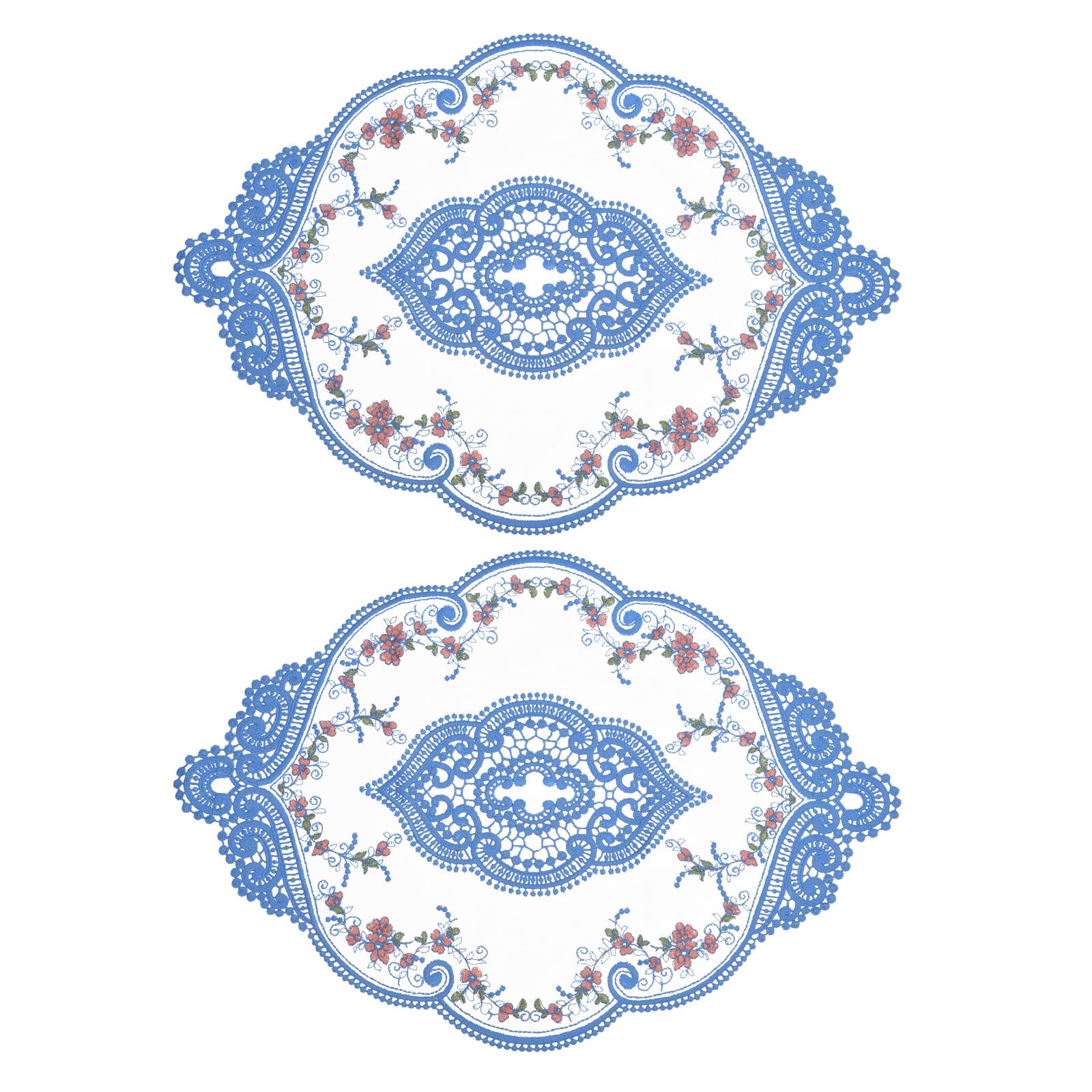 sourcing map 2Pack Retro Lace Placemat 12x17-in Oval Embroidered Table Place Mats French Crochet Doilies Coasters Cup Mat for Home Wedding, Blue