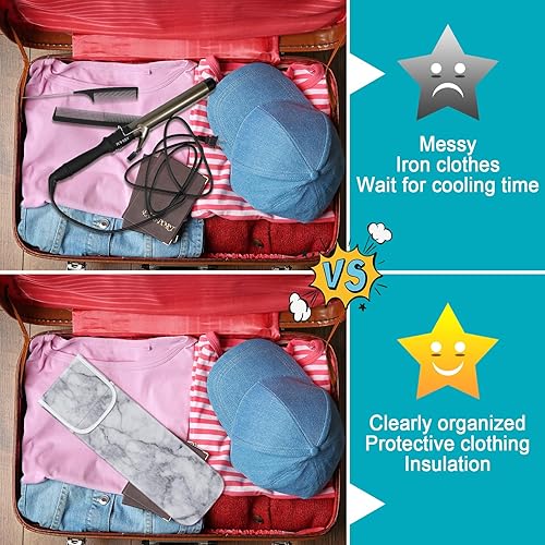 Vista 27 de Shappy Funda de viaje para rizador, 2 piezas, resistente al calor, funda de neopreno para alisador y herramientas calientes de silicona, bolsa plana