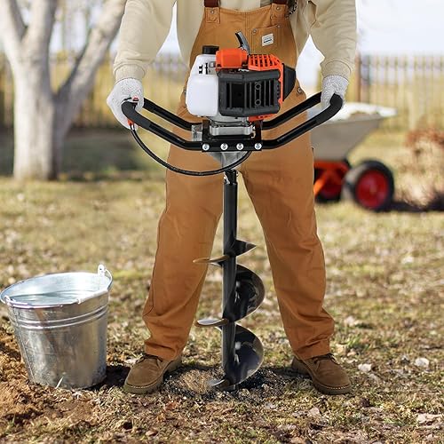 Miniatura 8 de VEVOR Excavadora de agujeros para postes, 43cc 1250W Auger Hole Digger, excavadora de tierra a gas con broca de taladro de tierra de 8 pulgadas,