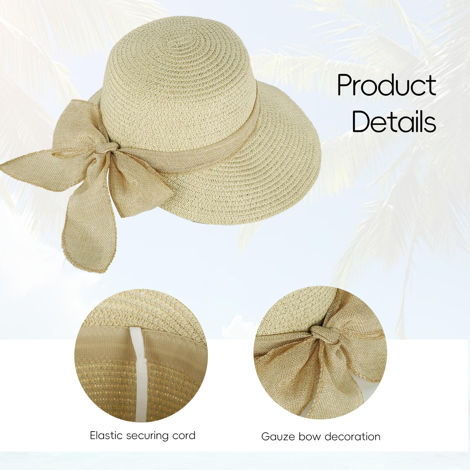 SUKUTU Cappello da spiaggia da donna, UPF 50+, protezione UV, cappello estivo di paglia con tesa larga, pieghevole e arrotolabile