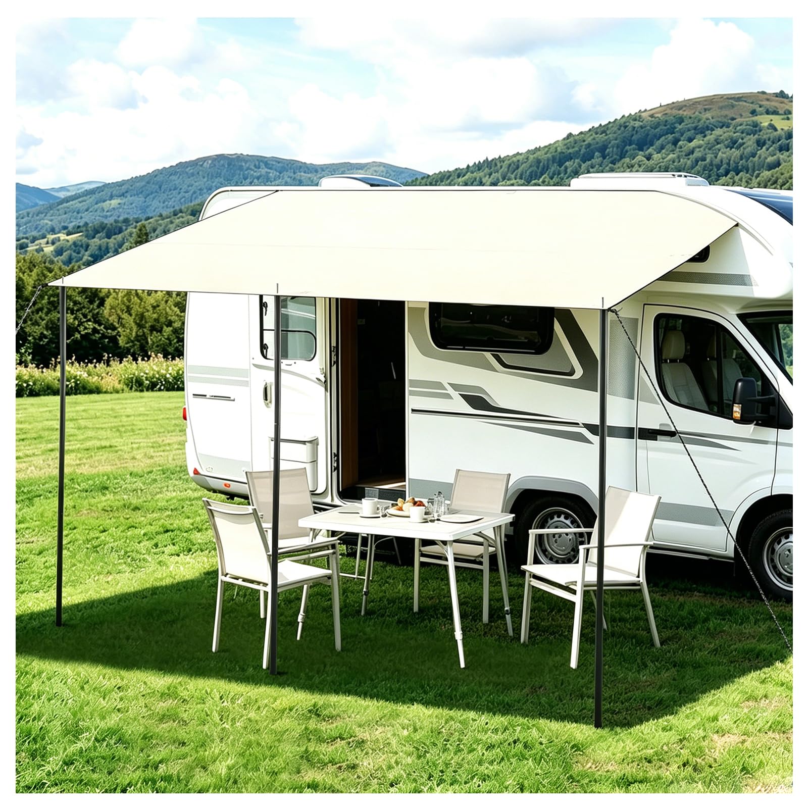 RV camping car sunshade canopy, pull rod track RV side tent, Camping front tent 3 x 2.4m RV Awning Universal Caravan Sun Canopy Waterproof 5000mm UPF50+ UV Protection for Motorhomes Vans SUVs MPVs
