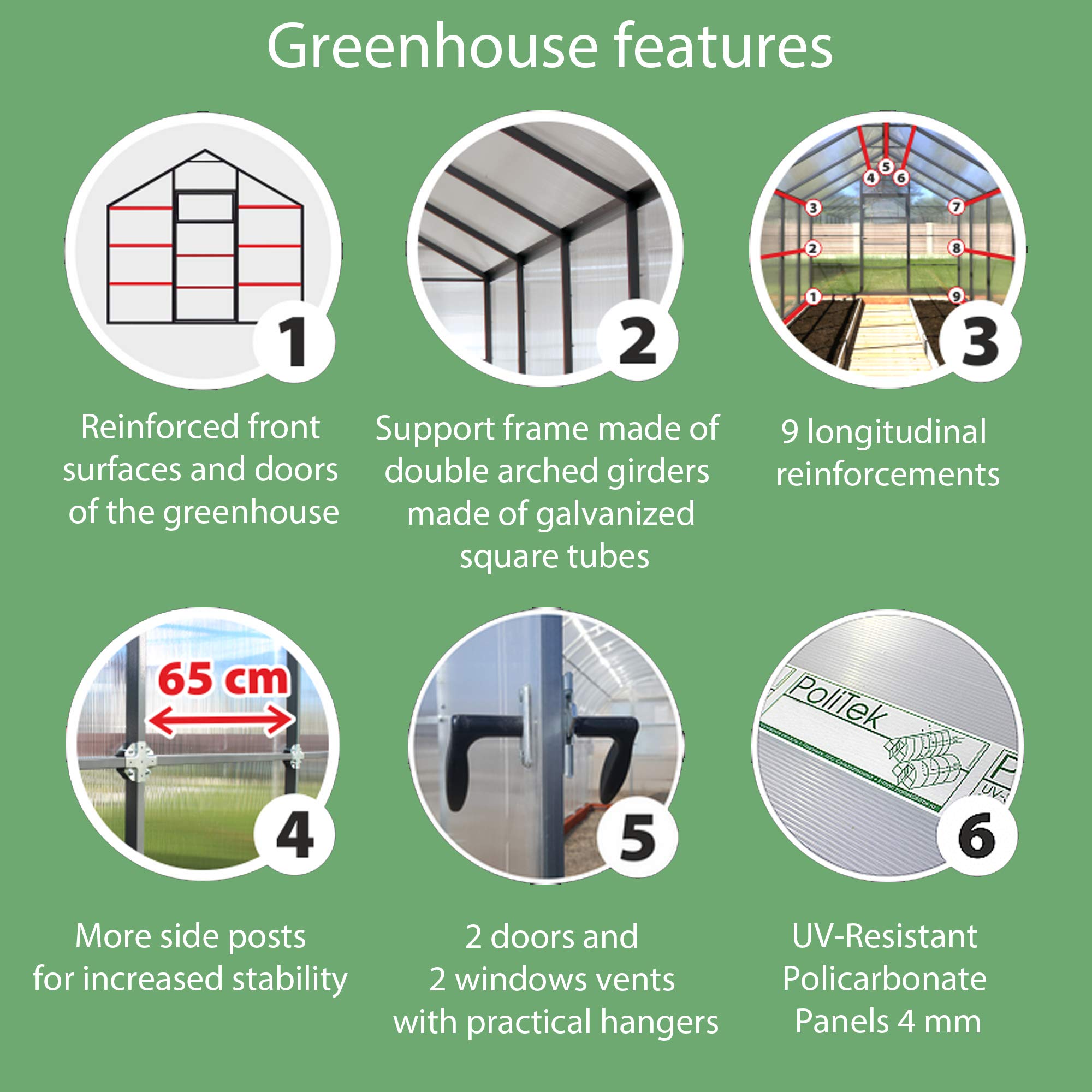 Invernadero de Jardín Tudor 3x4m Greenhouse 12m² con Policarbonato Transparente 4mm Marco de Acero Galvanizado Varios Modelos y Tamaños para Plantas y Cultivos