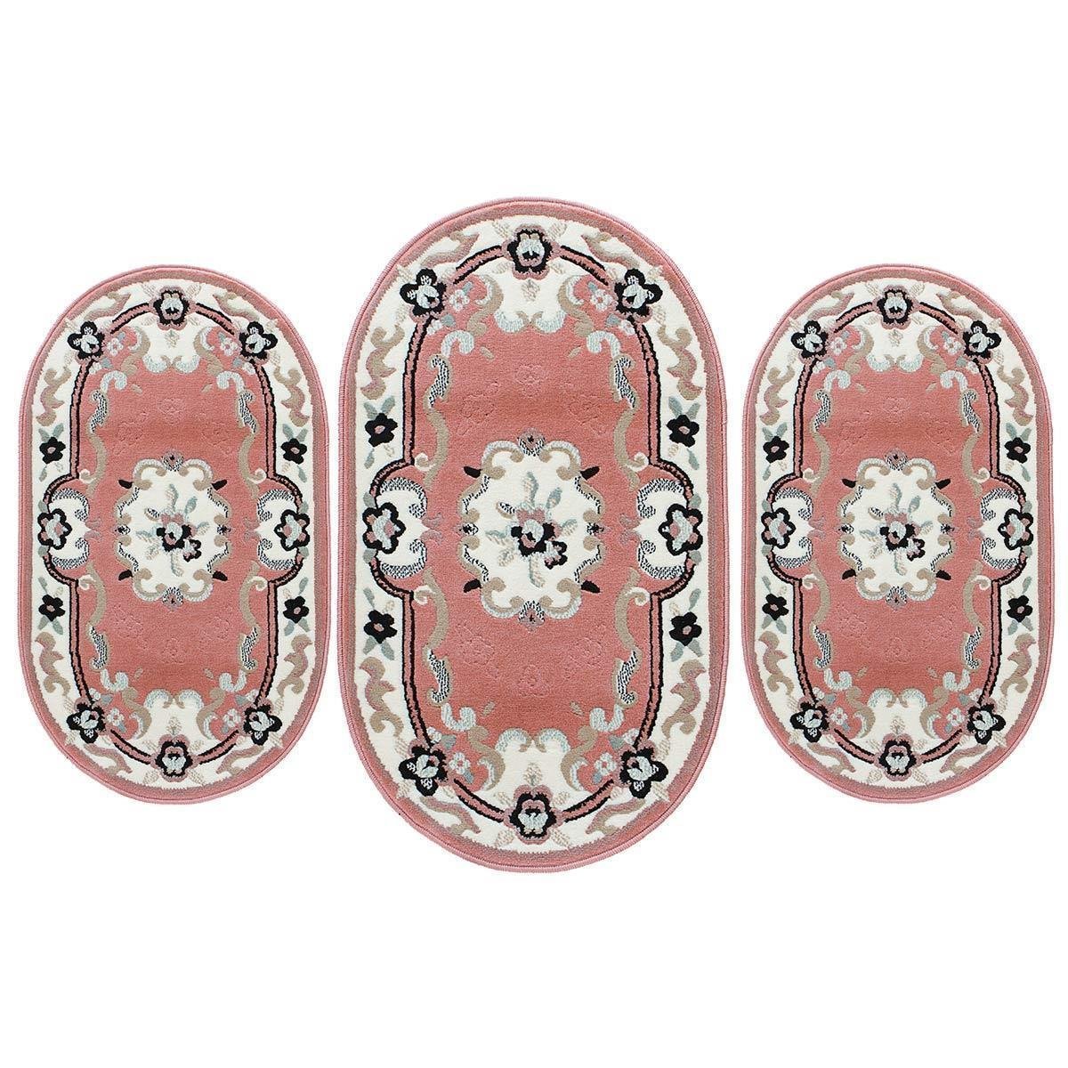 Carillo Set Parure Tappeto + Scendiletto 3 pz Tappeti ovali Chinese Garden Dis.2038 P428 Rosa