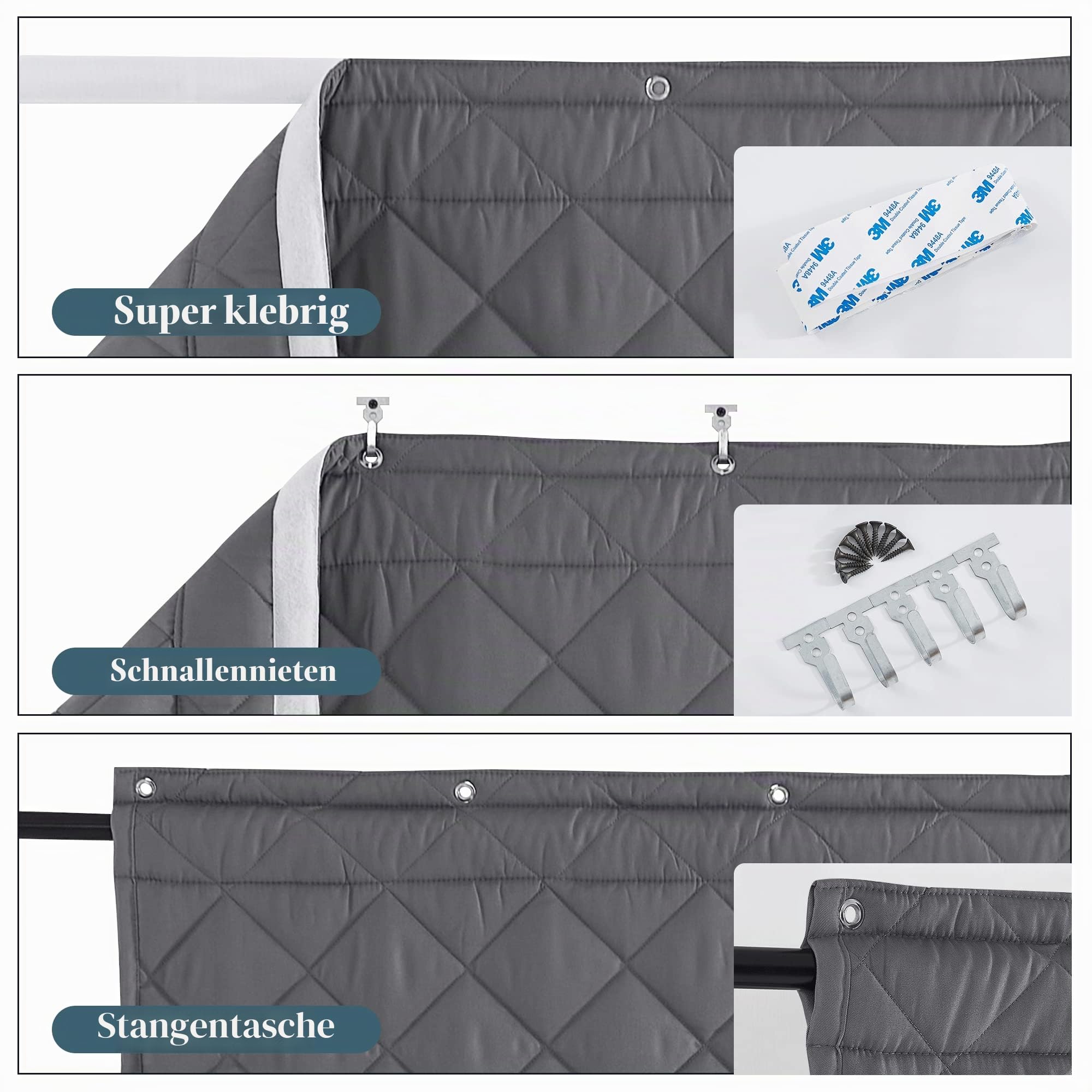 PONY DANCE Türvorhang Kälteschutz 90x210 cm Dicker Türgardine Grau | 1 Stück, mit 220g/㎡ Baumwollfüllung, Winddicht, Blickdicht, Wärmeschutzvorhang, Schwer, Seitlich Öffnung, Schallschutz