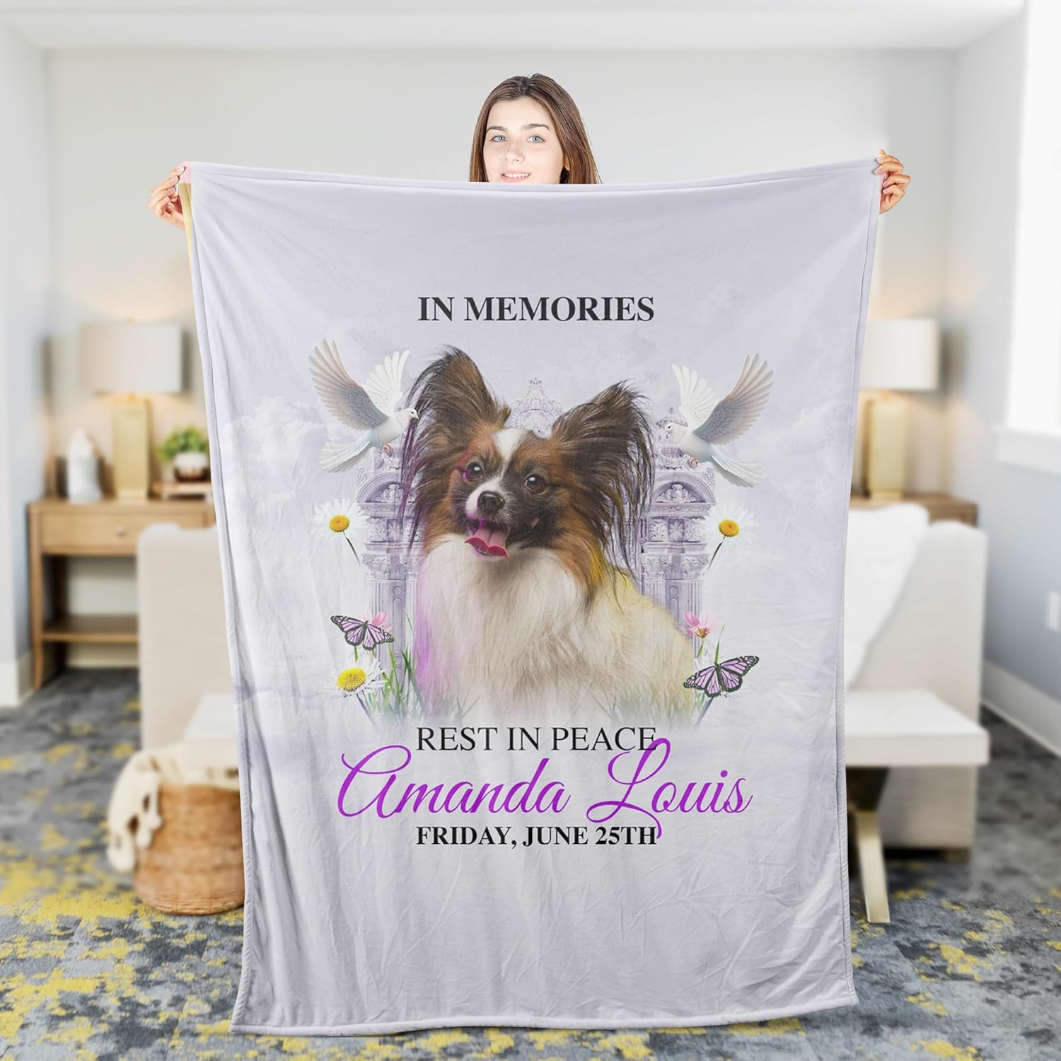Custom Pet Photo Fleece Blanket, Personalized Pet Blanket, Memorial Day Pet Gift, Custom Name Fleece Throw (Multi 1)