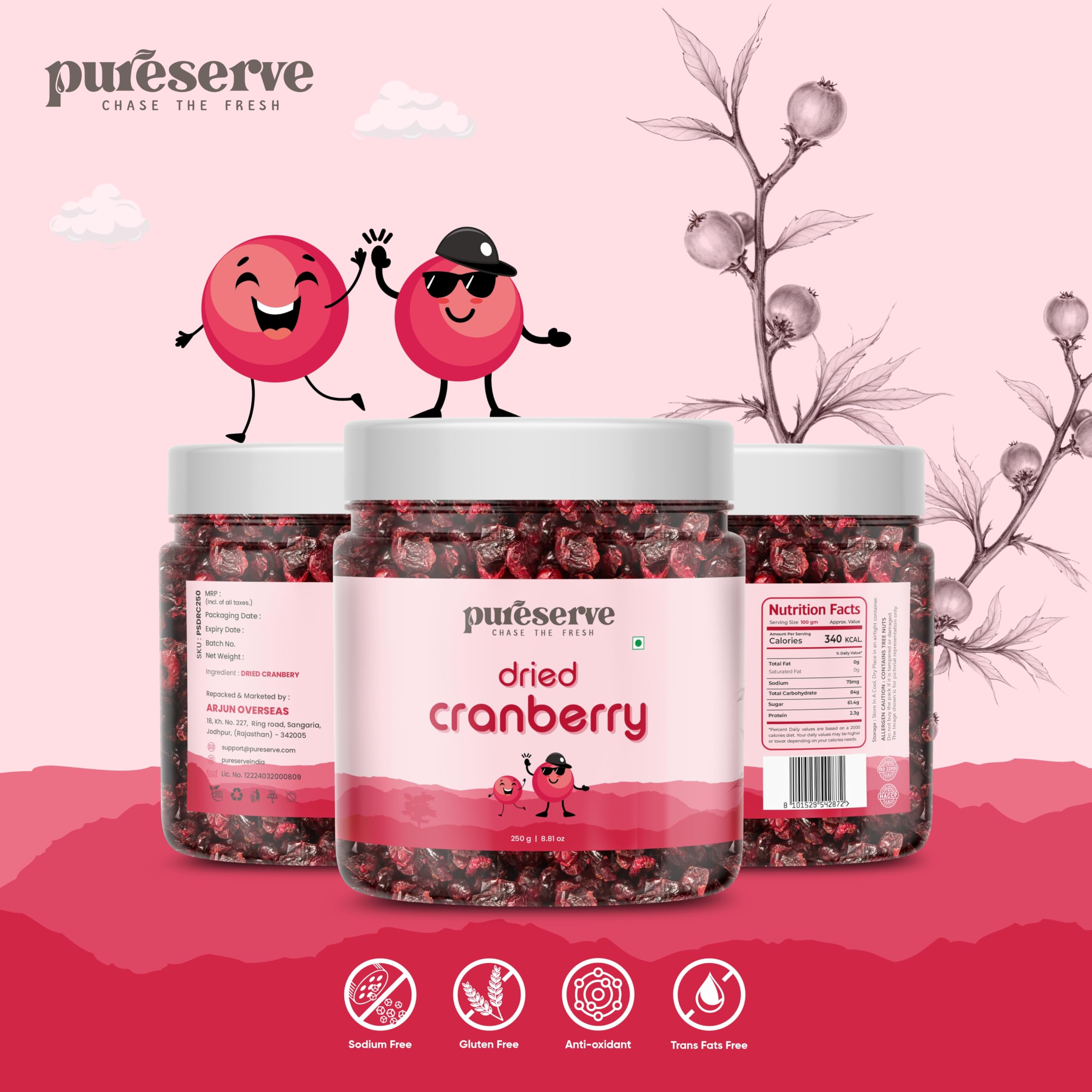 Pureserve Premium Dried Cranberries 250g – Naturally Sweet & Tangy | Antioxidant-Rich Superfood | No Added Preservatives | Ideal for Snacking, Baking & Smoothies - Image 7 thumbnail