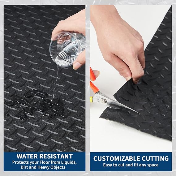 7.8 x 18 FT Garage Floor Mat, 2.8mm Thickened Flooring Roll Diamond Plate PVC Rubber Trailer Mat, Non-Slip Floor Protector Mat for Garage, Warehouse, Gyms, Trailer, SUV