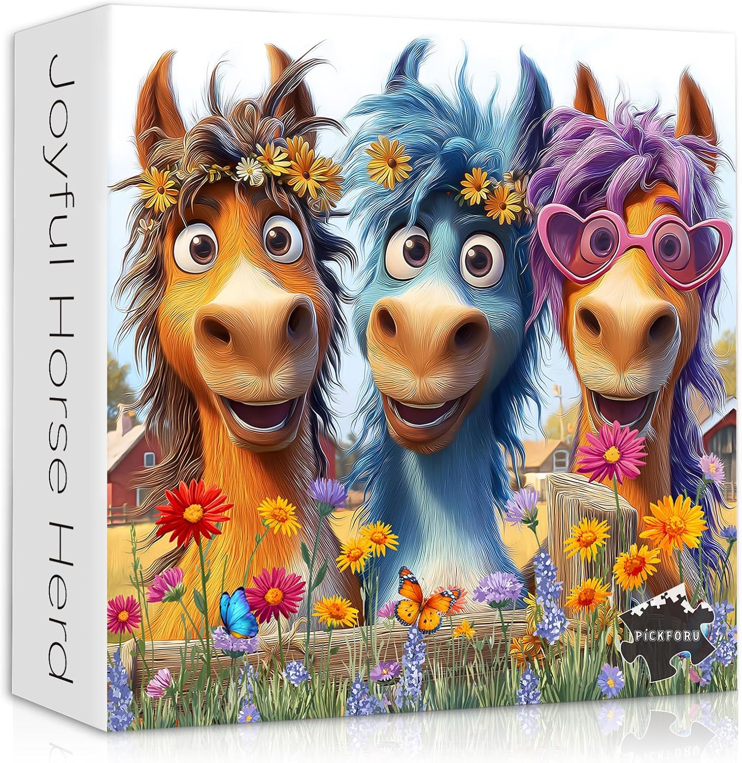 Funny Horse Puzzles for Adults 1000 Pieces, Nature Puzzle Farm Flower Cute Animal, Abstract Art Garden Challenge Jigsaw Puzzle