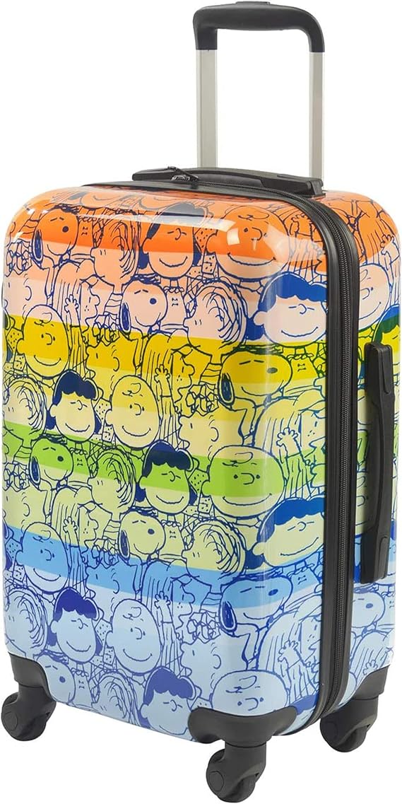 review Concept One Peanuts Group 21 Inch Rolling Luggage, Rainbow Printed Hardshell Carry On Suitcase with Wheels, Multi