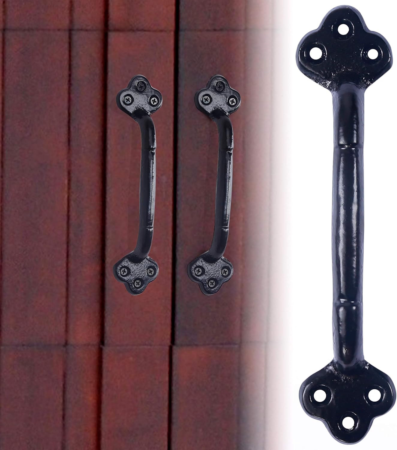 Dseap Barn Door Handle, 9" Heavy Duty Rustic Cast Iron Gate Grab Handles and Pulls, Black, Pack of 4
