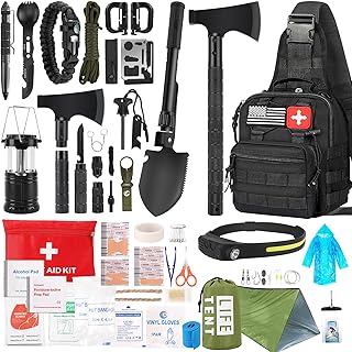 Survival Kit, 268 Pcs Emergency Survival Gear and Equipment Supplies with First Aid Kit, Camping Axe, Headlamp, Tent, Cros...