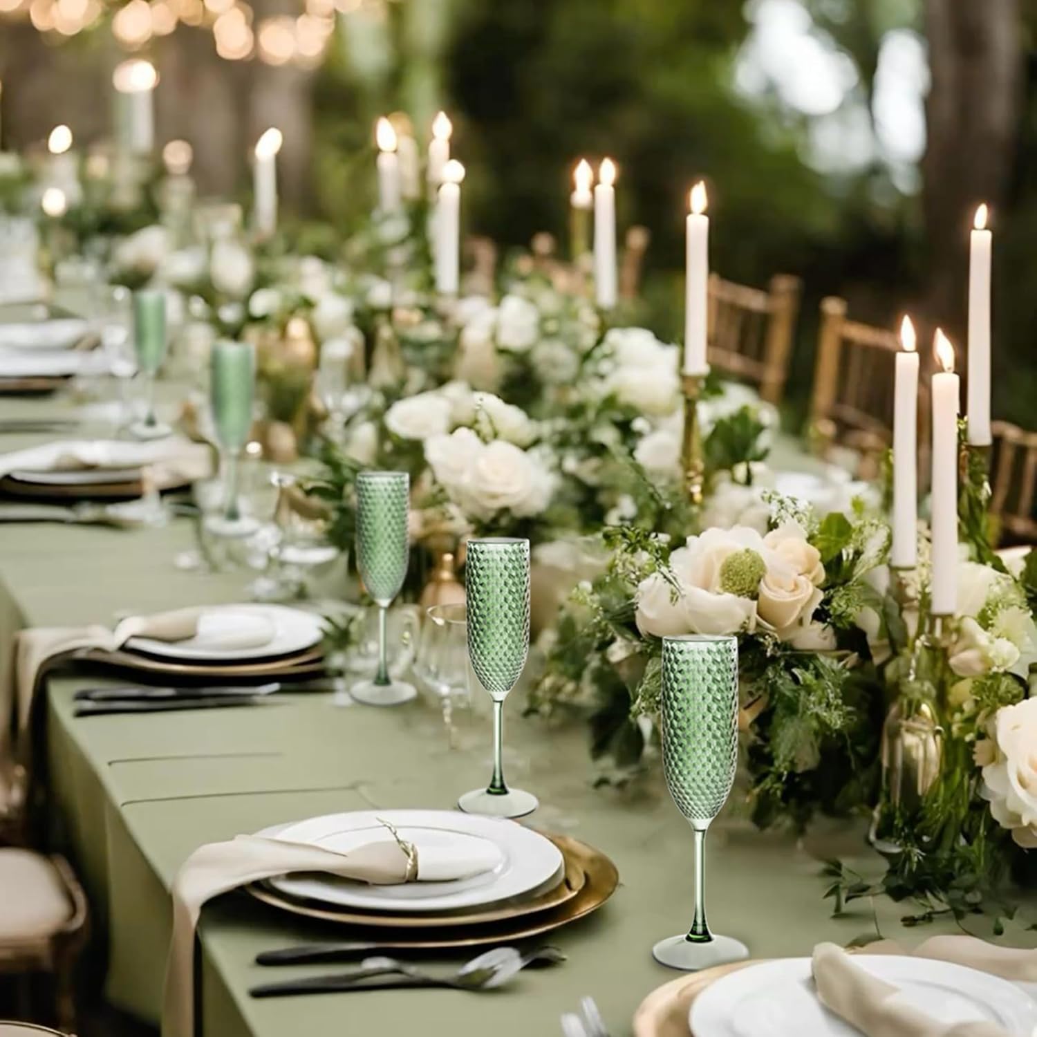 Plastic Champagne Flutes 7oz, Unbreakable Champagne Glasses Bulk, Reusable Crystal Drinking Wine Glasses for Valentine’s Day, Wedding, Chrismas, Party (24, Light Green) - Image 4