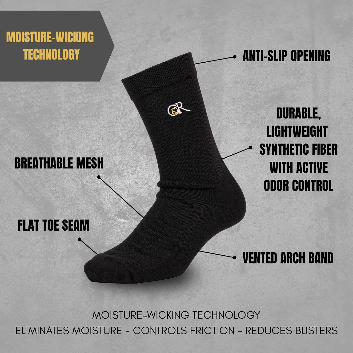 Men's Cushion Walking Black Socks | Moisture Wicking | Arch Support | Breathable Mesh | 4 pair of Socks